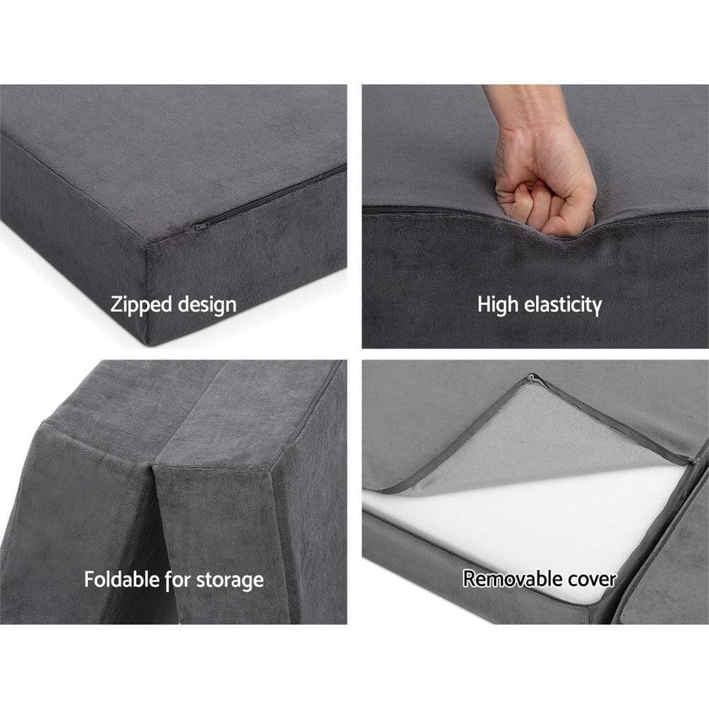 Giselle Bedding Double Size Folding Foam Mattress Portable Bed Mat Velvet Dark Grey - Newstart Furniture