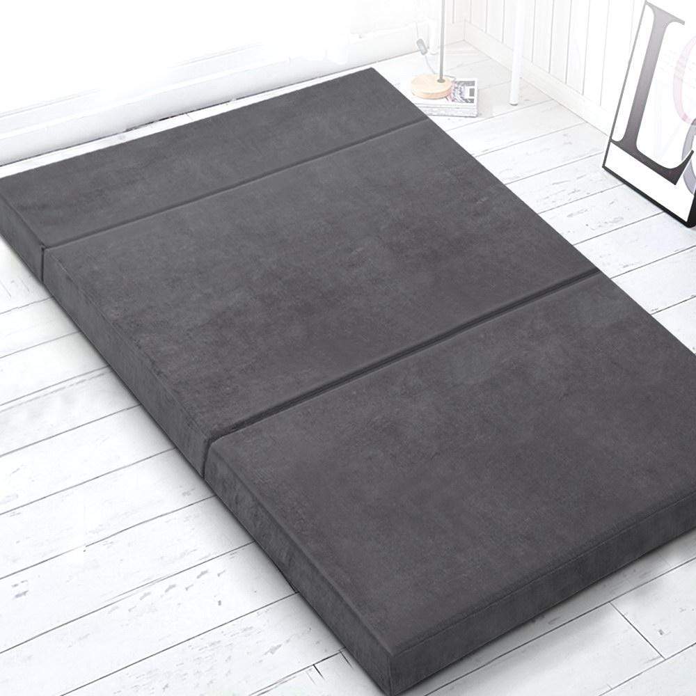 Giselle Bedding Double Size Folding Foam Mattress Portable Bed Mat Velvet Dark Grey - Newstart Furniture