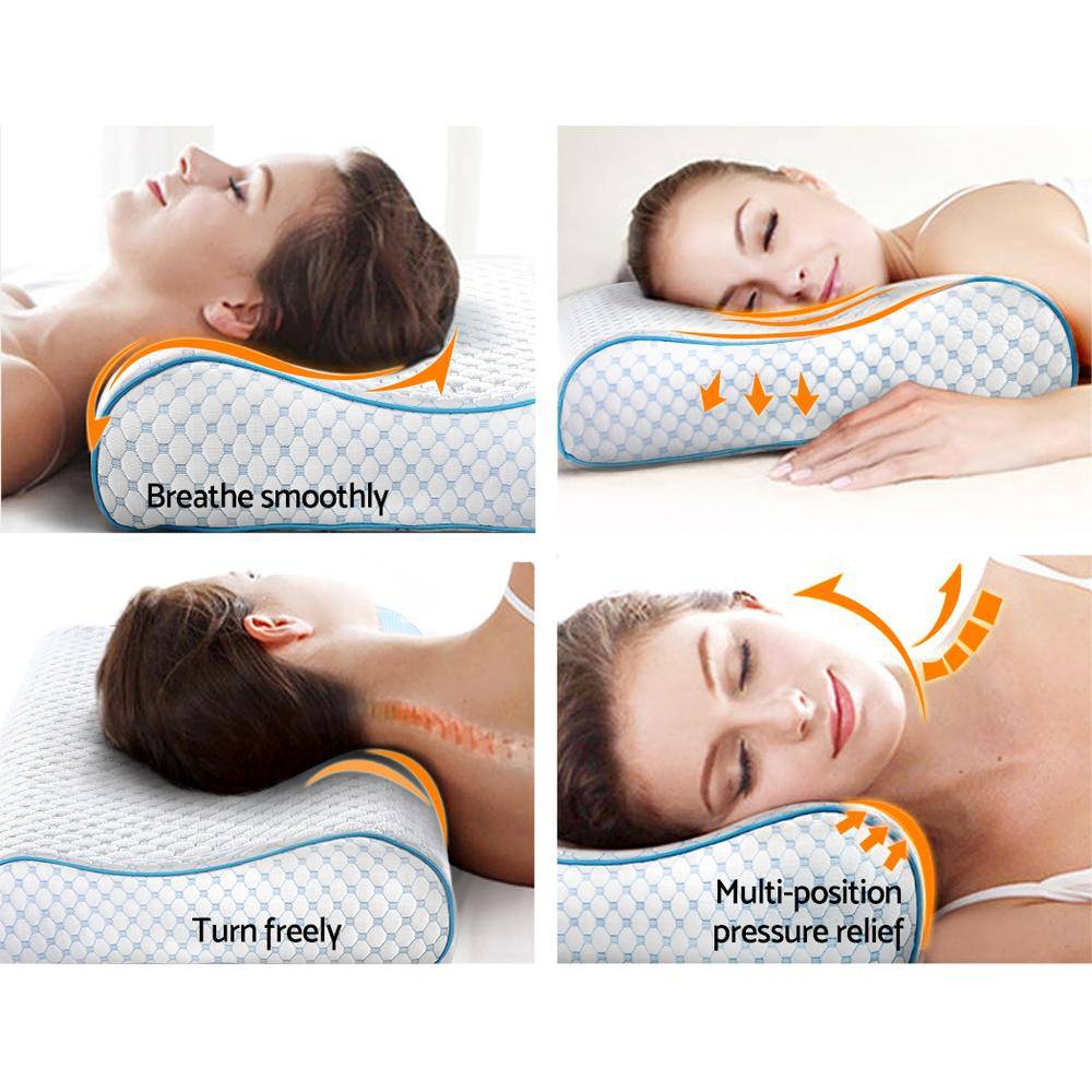 Giselle Memory Foam Pillow Ice Silk Cover Contour Pillows Cool Cervical Support - Newstart Furniture