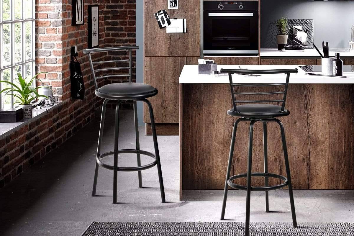 Artiss Set of 2 PU Leather Bar Stools - Black and Steel - Newstart Furniture