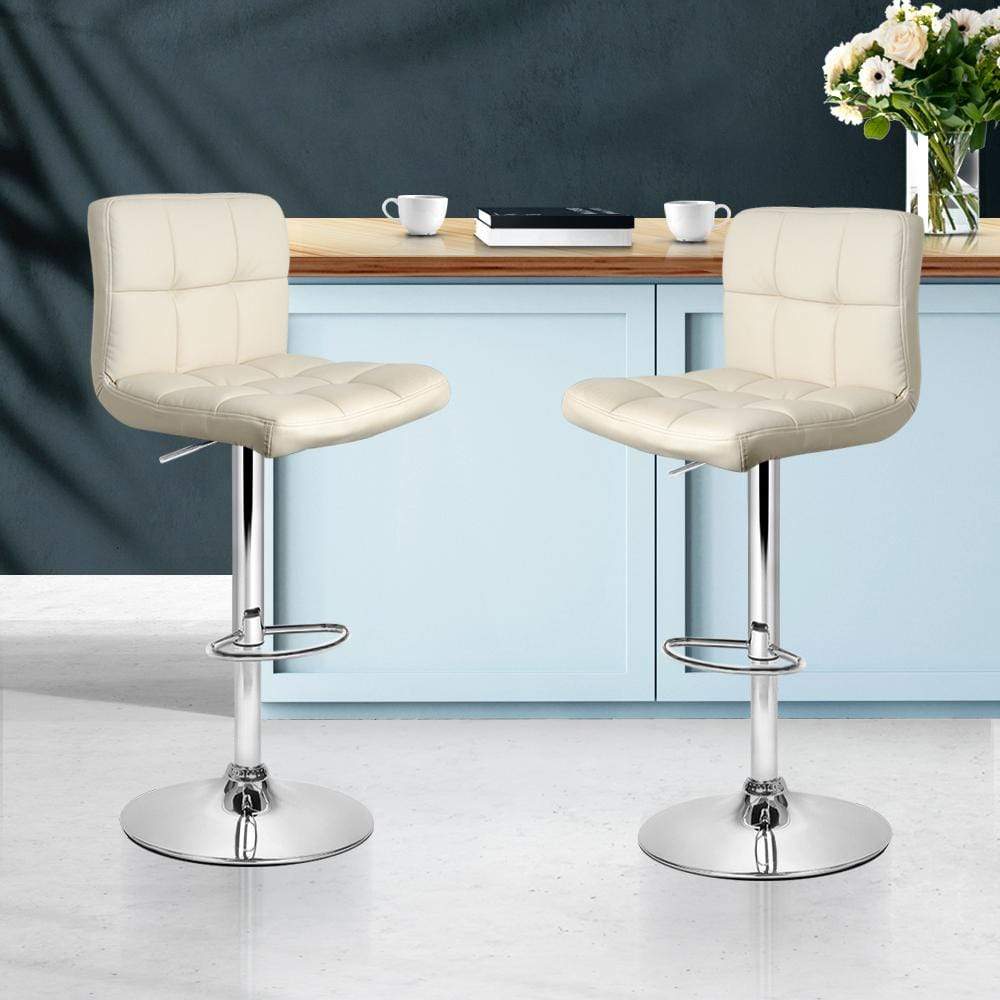 Artiss Set of 2 PU Leather Gas Lift Bar Stools - Beige - Newstart Furniture