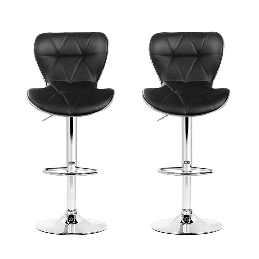 Artiss Set of 2 PU Leather Patterned Bar Stools - Black and Chrome - Newstart Furniture