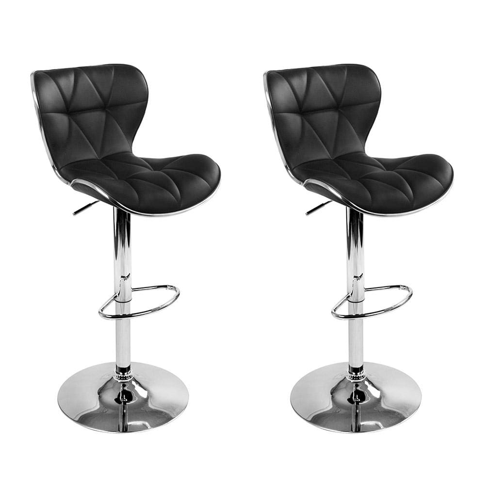 Artiss Set of 2 PU Leather Patterned Bar Stools - Black and Chrome - Newstart Furniture