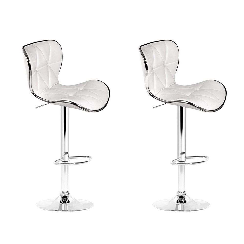 Artiss Set of 2 PU Leather Patterned Bar Stools - White and Chrome - Newstart Furniture