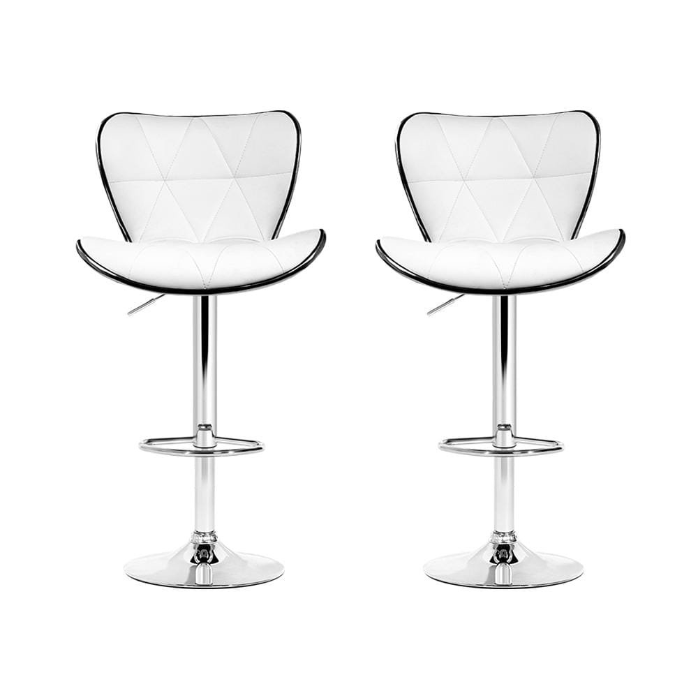 Artiss Set of 2 PU Leather Patterned Bar Stools - White and Chrome - Newstart Furniture