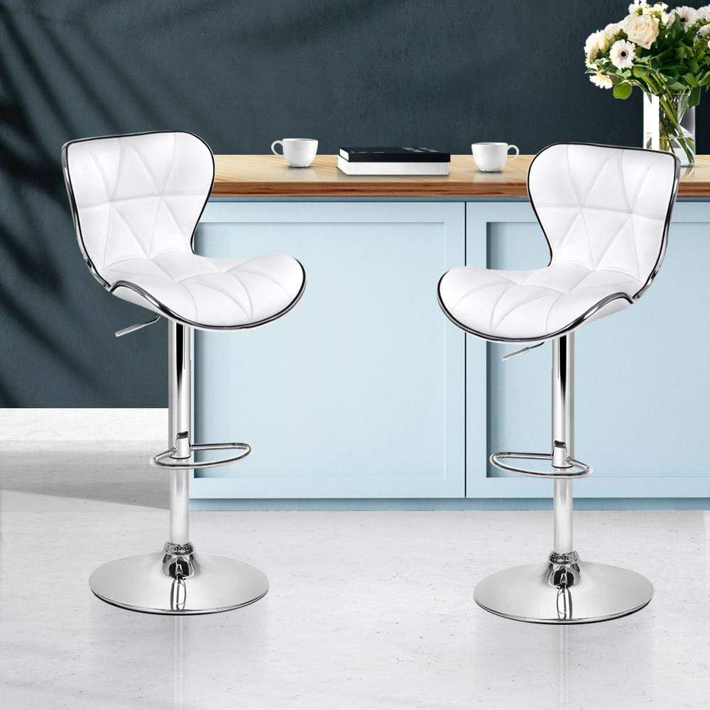 Artiss Set of 2 PU Leather Patterned Bar Stools - White and Chrome - Newstart Furniture