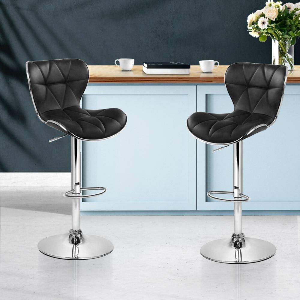 Artiss Set of 2 PU Leather Patterned Bar Stools - Black and Chrome - Newstart Furniture