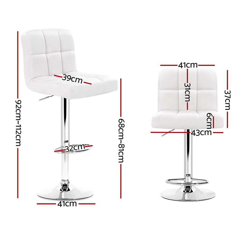 Artiss Set of 2 PU Leather Gas Lift Bar Stools - White - Newstart Furniture