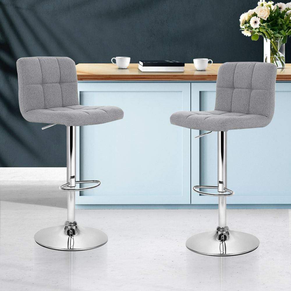 Artiss Set of 2 Fabric Swivel Bar Stools - Grey - Newstart Furniture