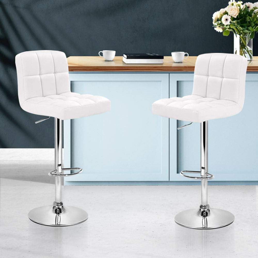 Artiss Set of 2 PU Leather Gas Lift Bar Stools - White - Newstart Furniture