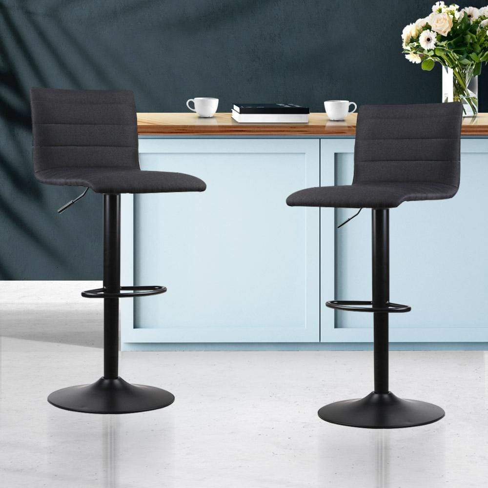 Artiss Set of 2 Faux Linen Bar Stools - Black - Newstart Furniture