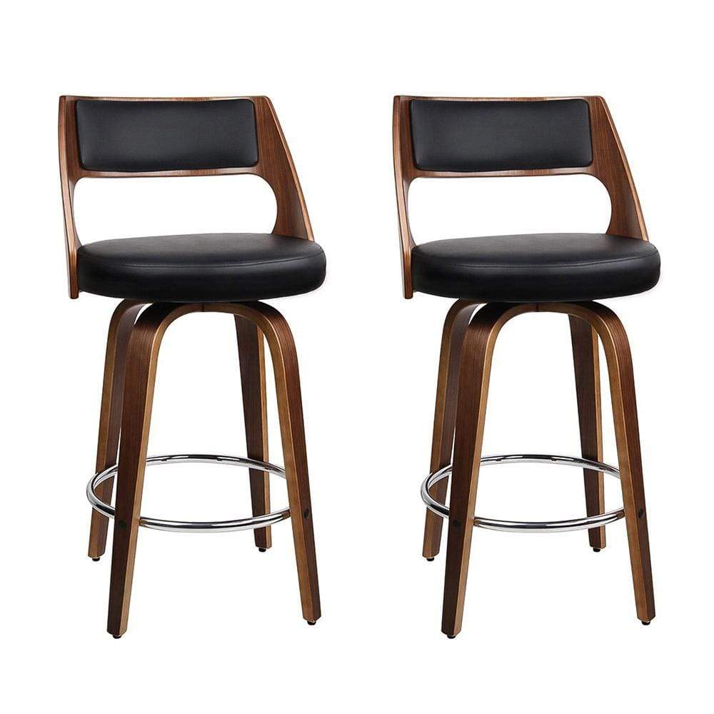 Artiss Set of 2 Wooden Bar Stools PU Leather - Black and Wood - Newstart Furniture