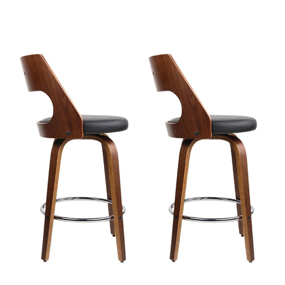 Artiss Set of 2 Wooden Bar Stools PU Leather - Black and Wood - Newstart Furniture