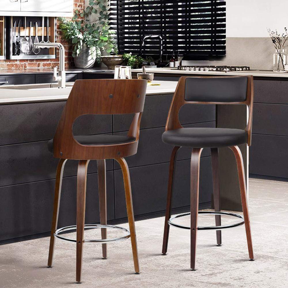 Artiss Set of 2 Wooden Bar Stools PU Leather - Black and Wood - Newstart Furniture