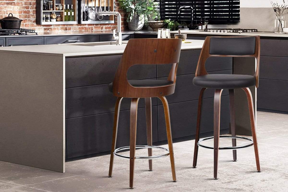 Artiss Set of 2 Wooden Bar Stools PU Leather - Black and Wood - Newstart Furniture