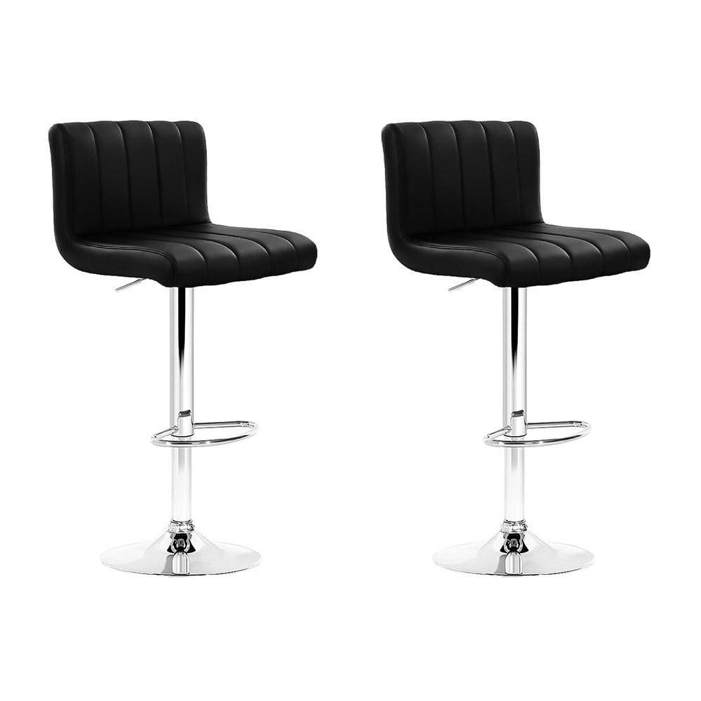 Artiss Set of 2 Line Style PU Leather Bar Stools - Black - Newstart Furniture