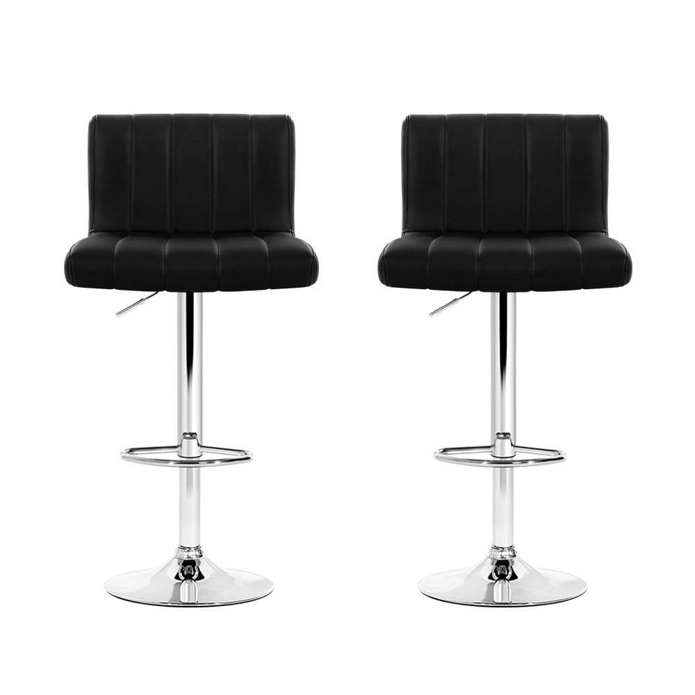 Artiss Set of 2 Line Style PU Leather Bar Stools - Black - Newstart Furniture