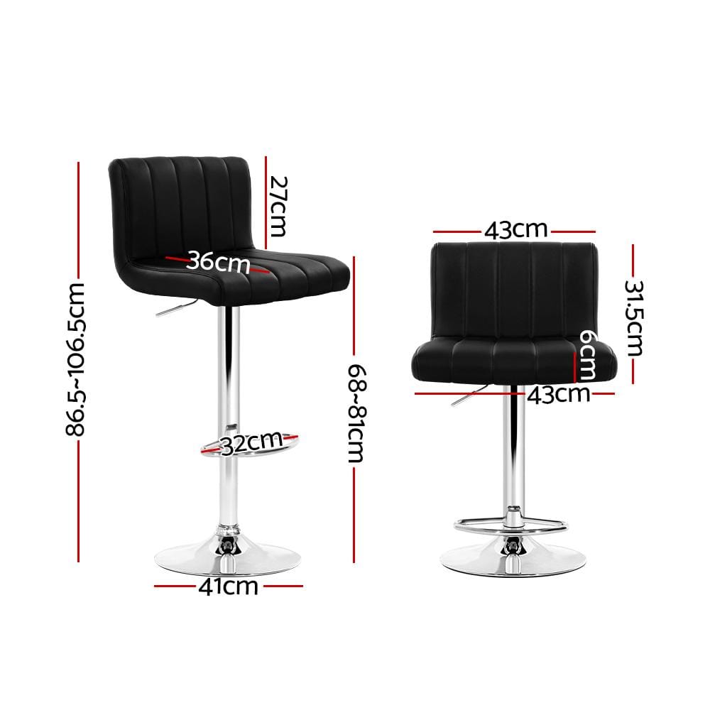 Artiss Set of 2 Line Style PU Leather Bar Stools - Black - Newstart Furniture