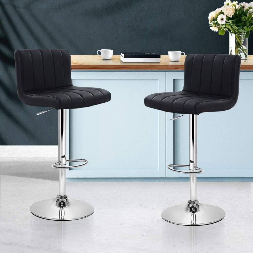 Artiss Set of 2 Line Style PU Leather Bar Stools - Black - Newstart Furniture