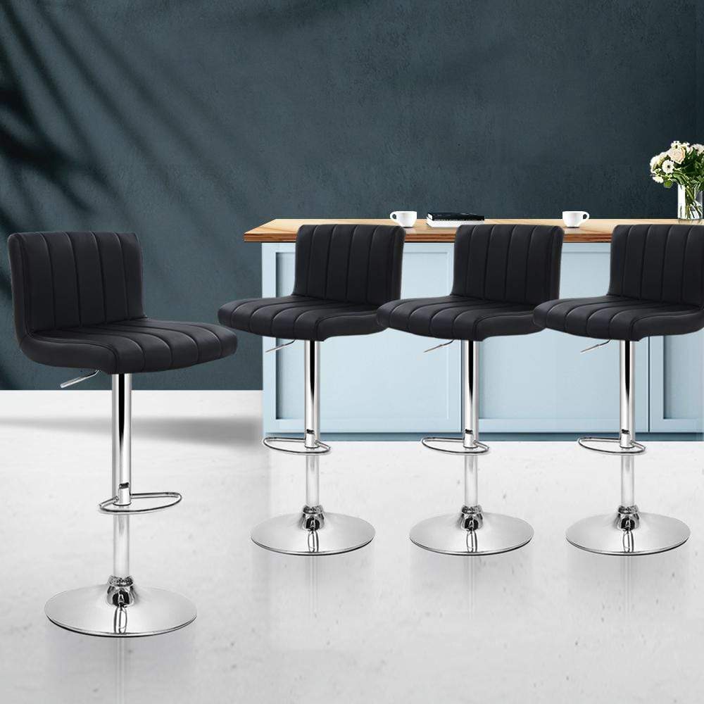 Artiss Set of 4 Line Style PU Leather Bar Stools - Black - Newstart Furniture