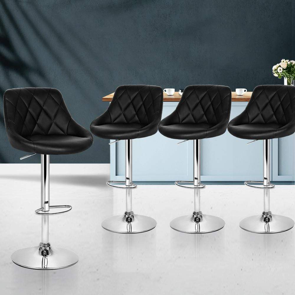 Artiss Set of 4 Bar Stools PU Leather Diamond Style - Black - Newstart Furniture