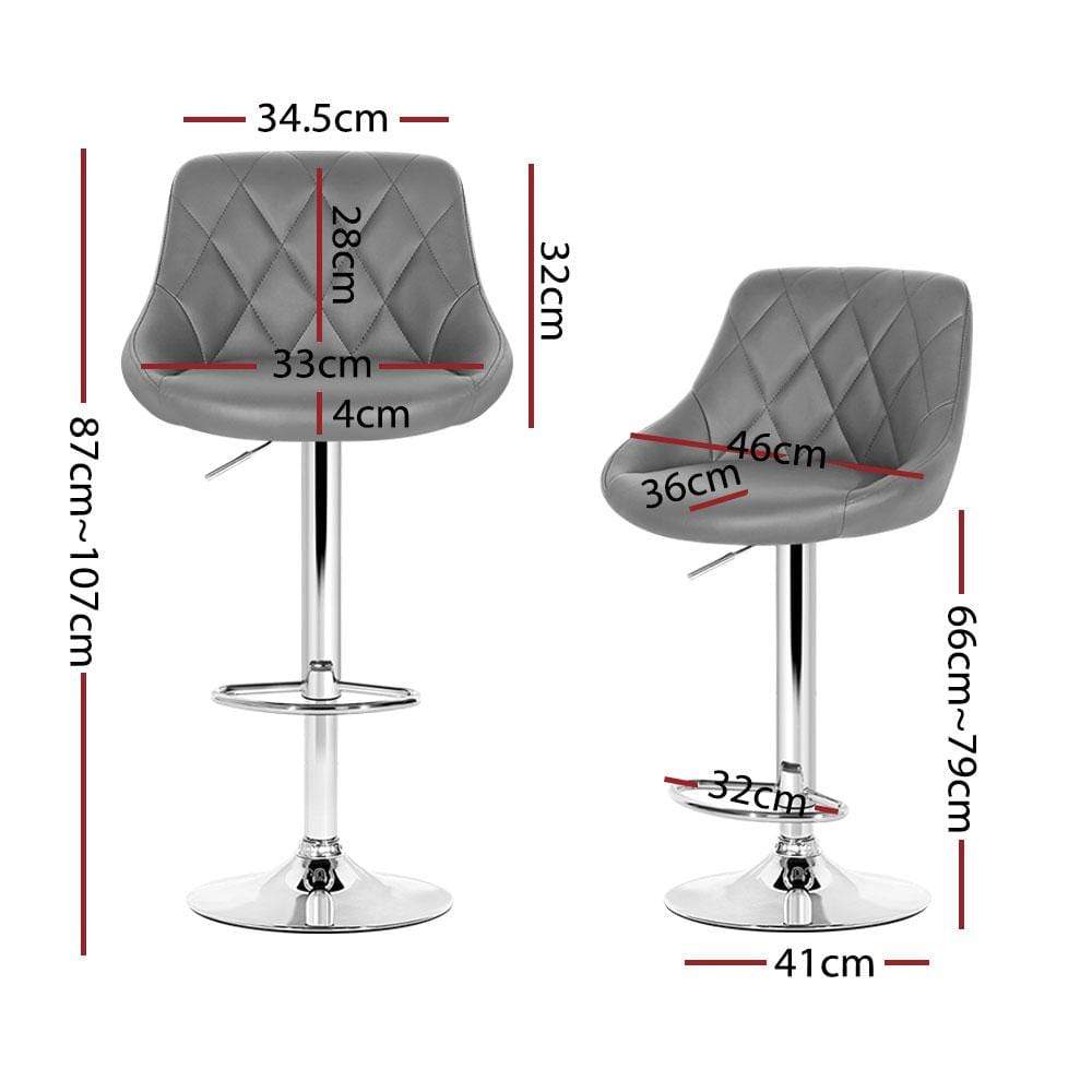 Artiss Set of 4 Bar Stools PU Leather Diamond Style - Grey - Newstart Furniture