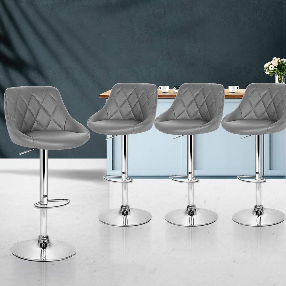 Artiss Set of 4 Bar Stools PU Leather Diamond Style - Grey - Newstart Furniture