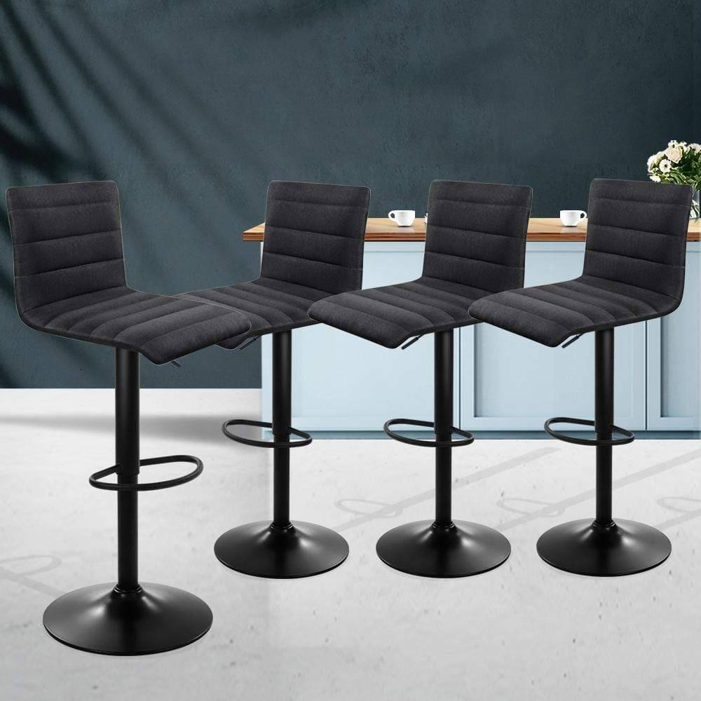 Artiss Set of 4 Faux Linen Bar Stools - Black - Newstart Furniture