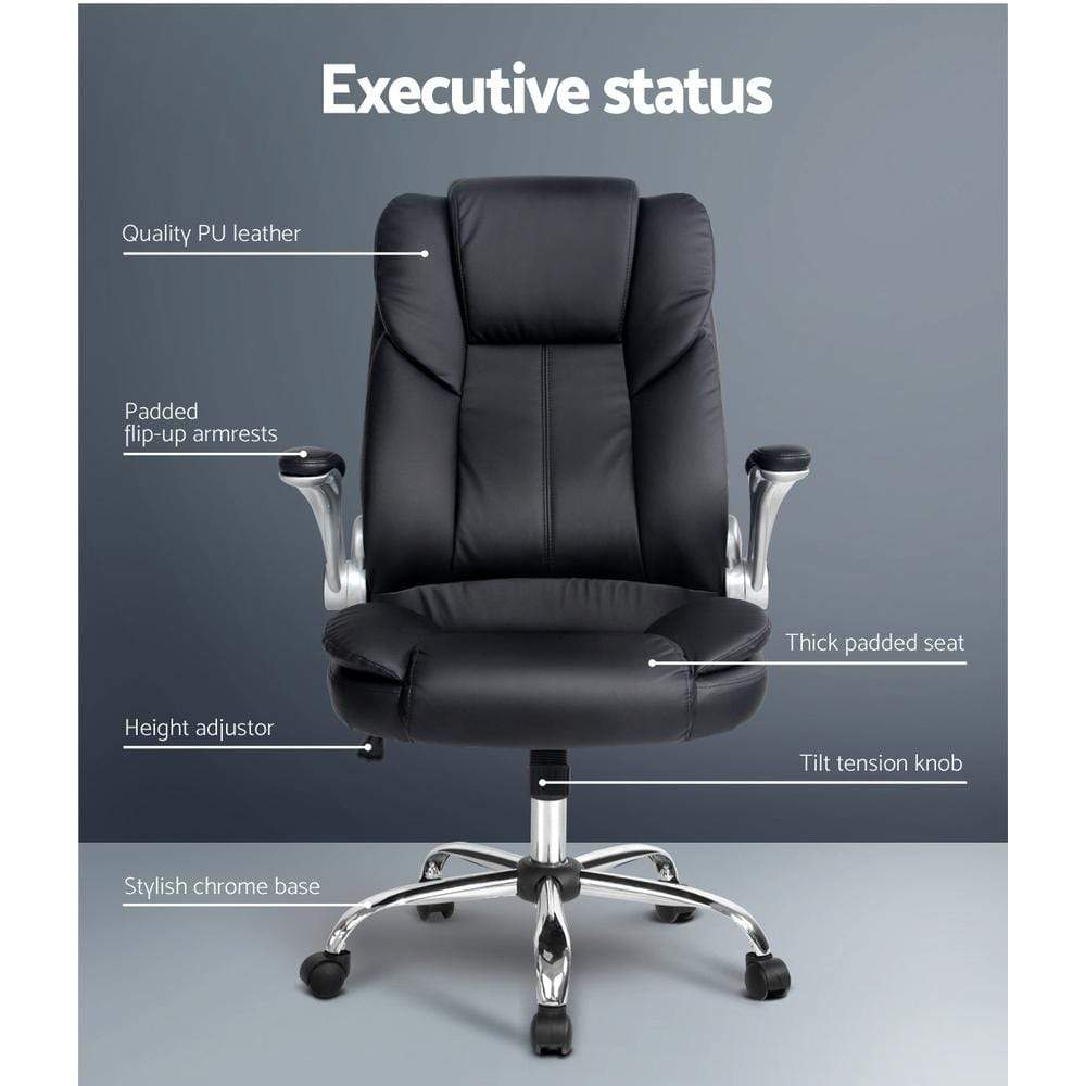 Artiss Kea Executive Office Chair Leather Black - Newstart Furniture
