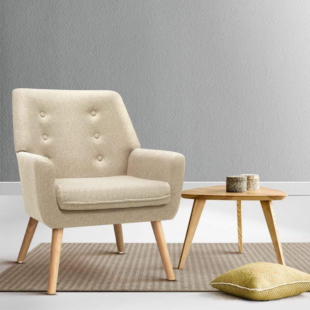 Artiss Fabric Dining Armchair - Beige - Newstart Furniture