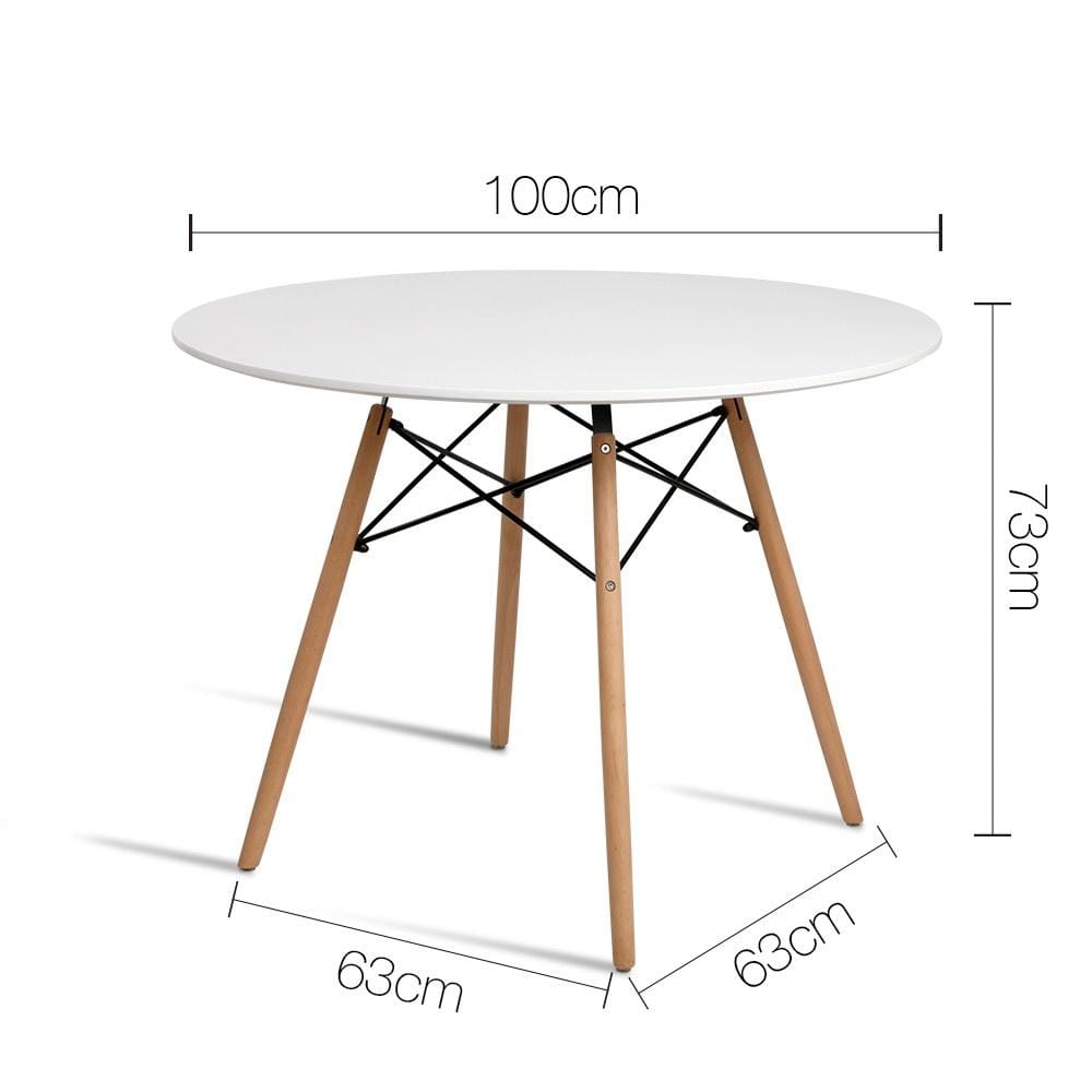 Artiss Dining Table 4 Seater Round Replica DSW Eiffel Kitchen Timber White - Newstart Furniture