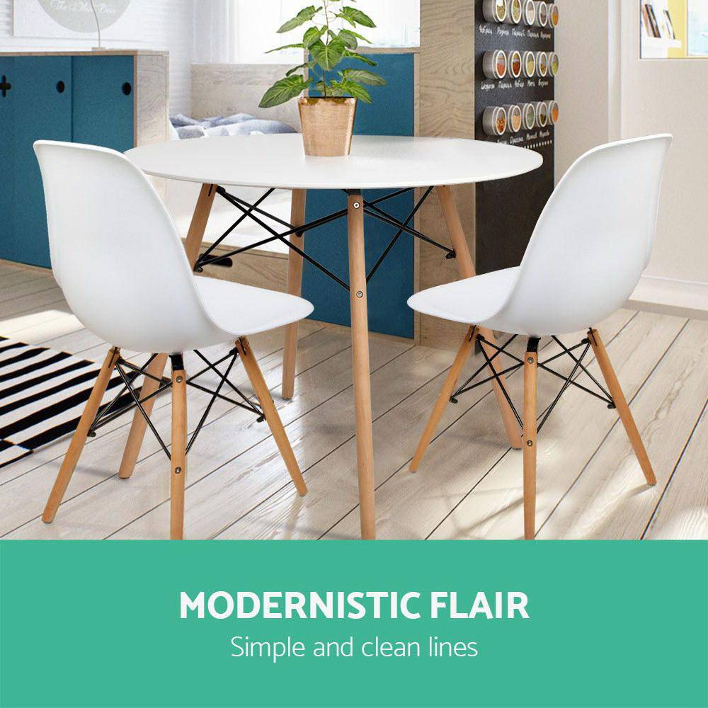 Artiss Dining Table 4 Seater Round Replica DSW Eiffel Kitchen Timber White - Newstart Furniture