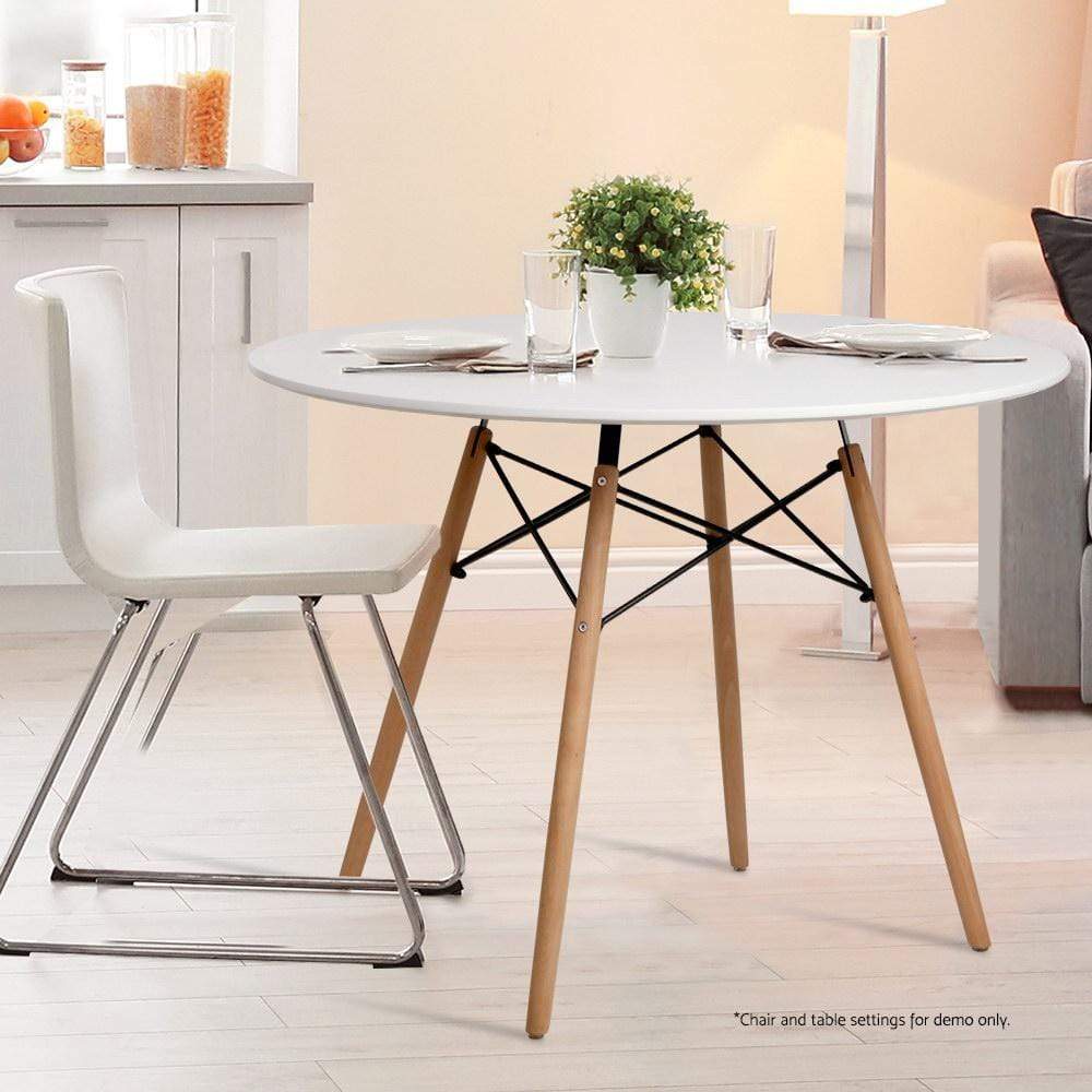 Artiss Dining Table 4 Seater Round Replica DSW Eiffel Kitchen Timber White - Newstart Furniture