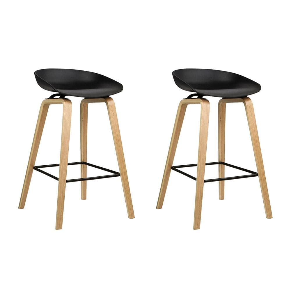 Artiss Set of 2 Wooden Square Footrest Bar Stools - Black - Newstart Furniture