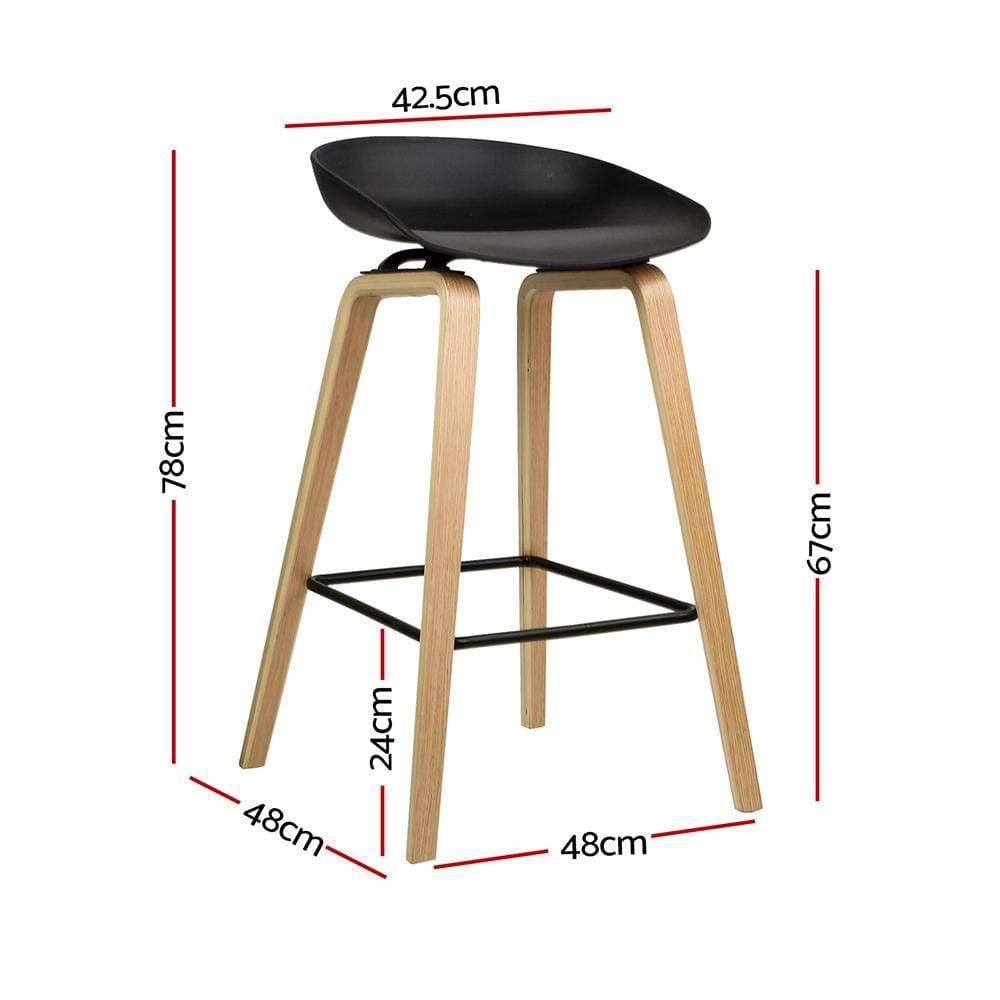 Artiss Set of 2 Wooden Square Footrest Bar Stools - Black - Newstart Furniture