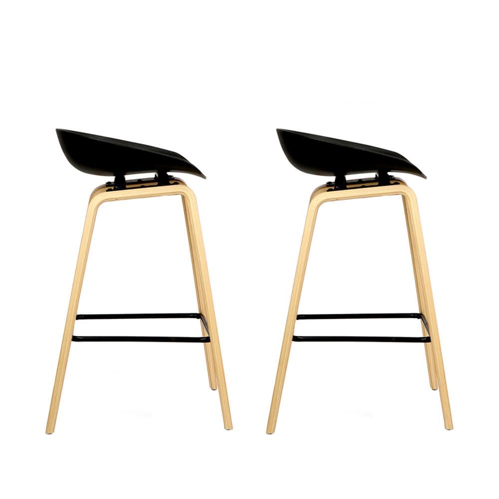 Artiss Set of 2 Wooden Square Footrest Bar Stools - Black - Newstart Furniture