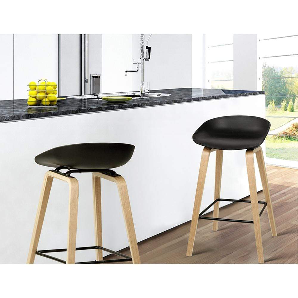 Artiss Set of 2 Wooden Square Footrest Bar Stools - Black - Newstart Furniture