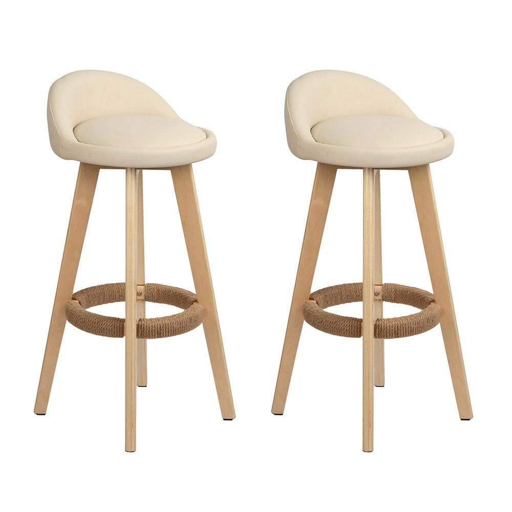 Artiss Set of 2 PU Leather Backrest Bar Stools - Beige - Newstart Furniture