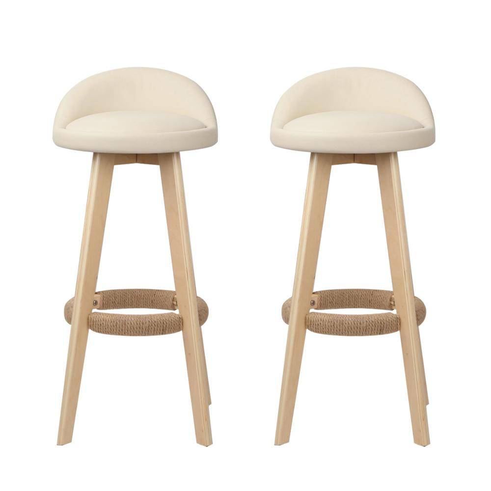 Artiss Set of 2 PU Leather Backrest Bar Stools - Beige - Newstart Furniture