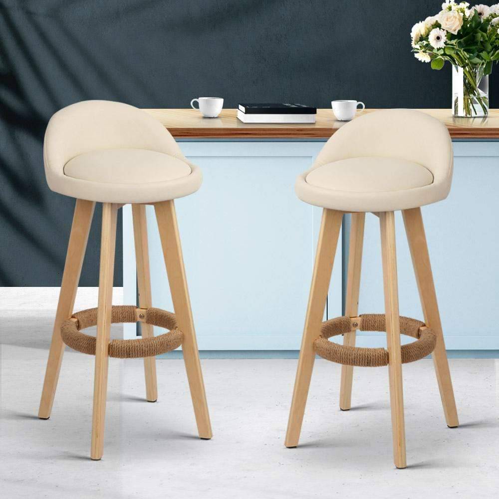 Artiss Set of 2 PU Leather Backrest Bar Stools - Beige - Newstart Furniture