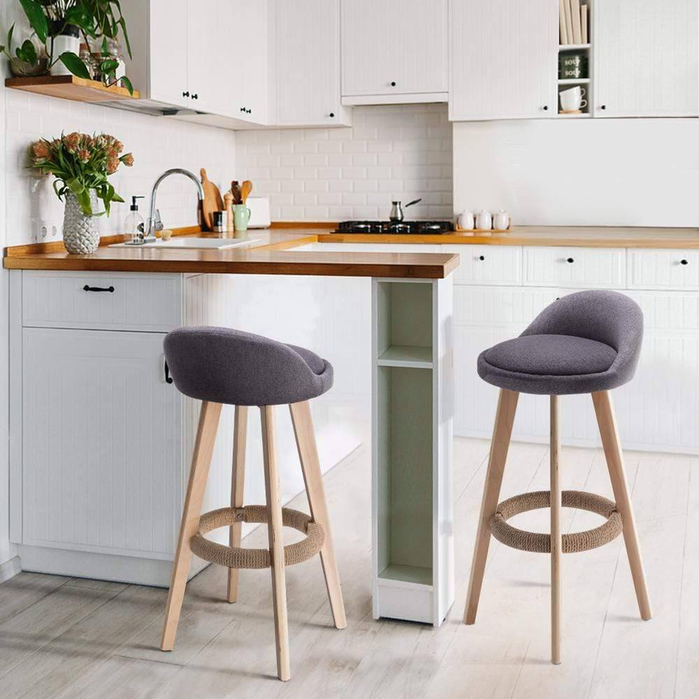 Artiss Set of 2 Fabric Backrest Bar Stools - Grey - Newstart Furniture