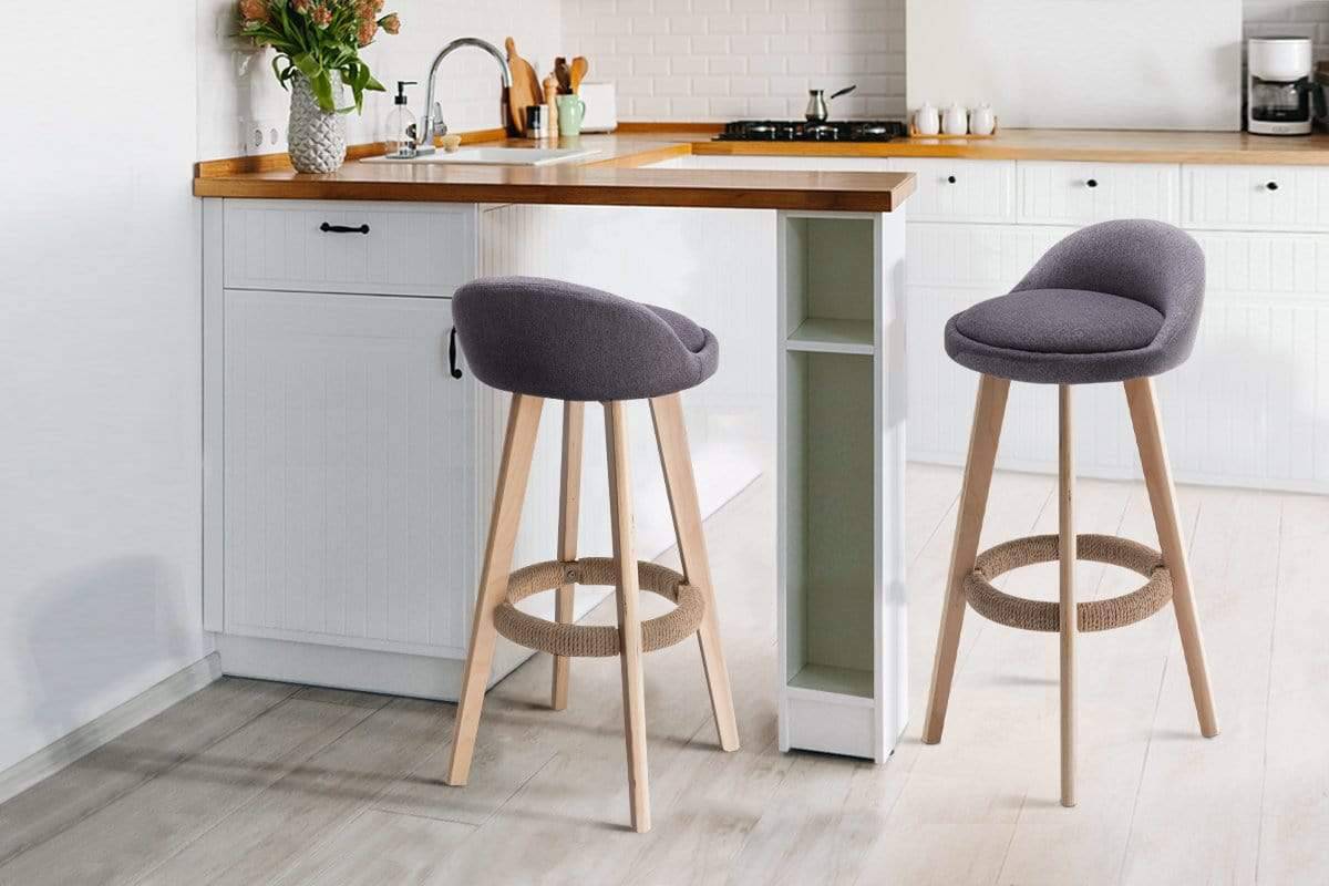 Artiss Set of 2 Fabric Backrest Bar Stools - Grey - Newstart Furniture