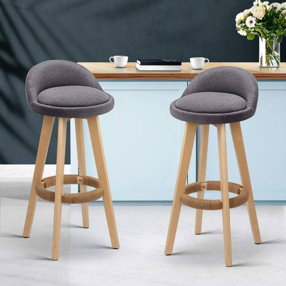 Artiss Set of 2 Fabric Backrest Bar Stools - Grey - Newstart Furniture