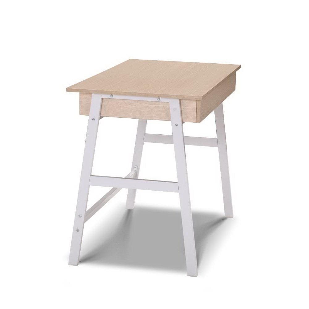 Artiss Metal Desk with Drawer - White with Oak Top - Newstart Furniture