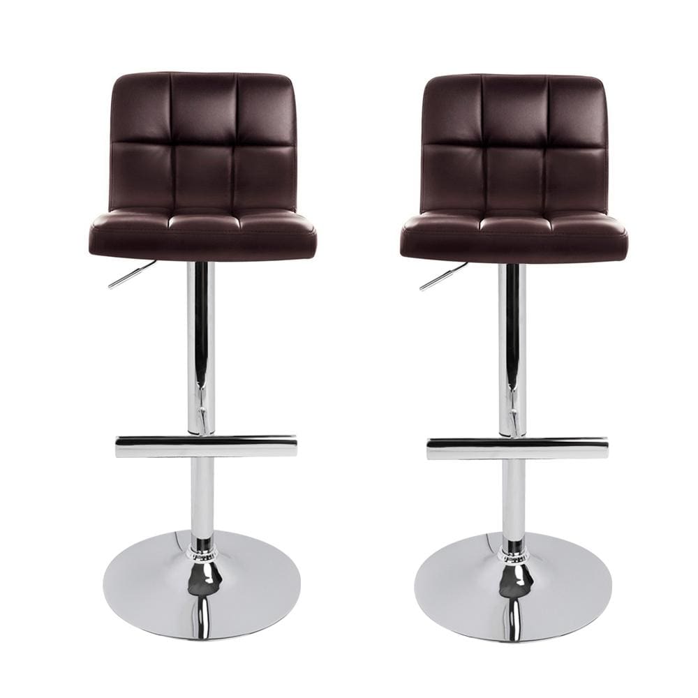 Artiss Set of 2 Gas Lift Bar Stools PU Leather - Chocolate Brown - Newstart Furniture