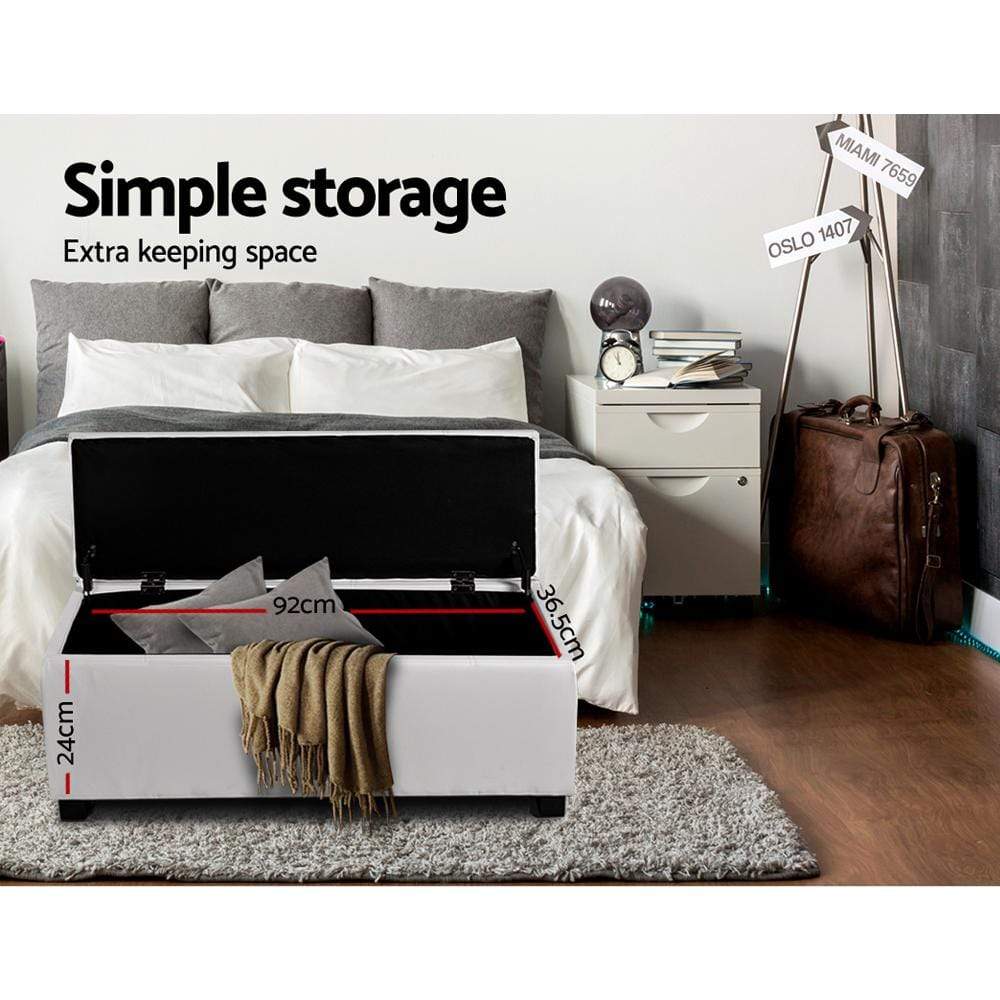 Artiss Large PU Leather Storage Ottoman - White - Newstart Furniture