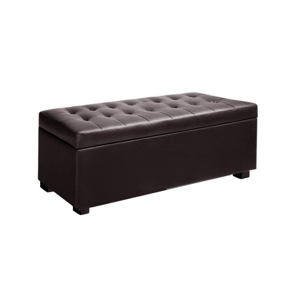 Artiss PU Leather Storage Ottoman - Brown - Newstart Furniture