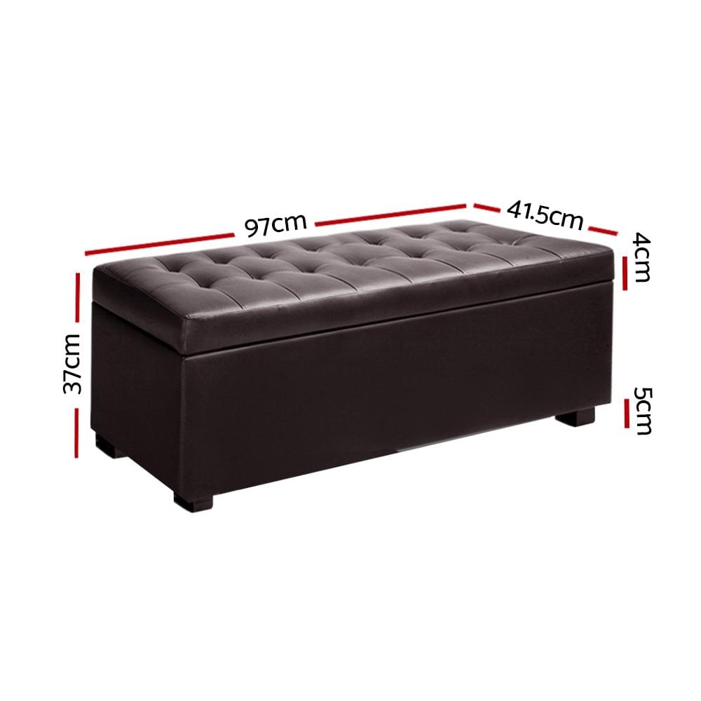 Artiss PU Leather Storage Ottoman - Brown - Newstart Furniture