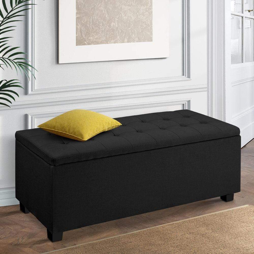 Artiss Large Fabric Storage Ottoman - Black - Newstart Furniture