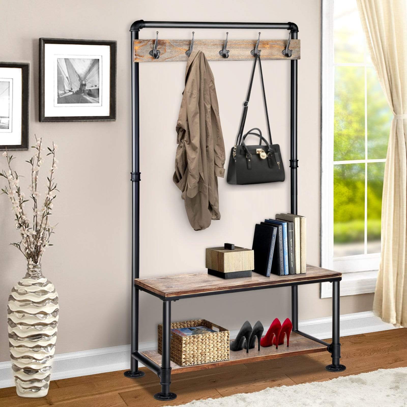 Artiss Clothes Rack Shoe  Rack Vintage Coat Stand Hallway Shelf - Newstart Furniture